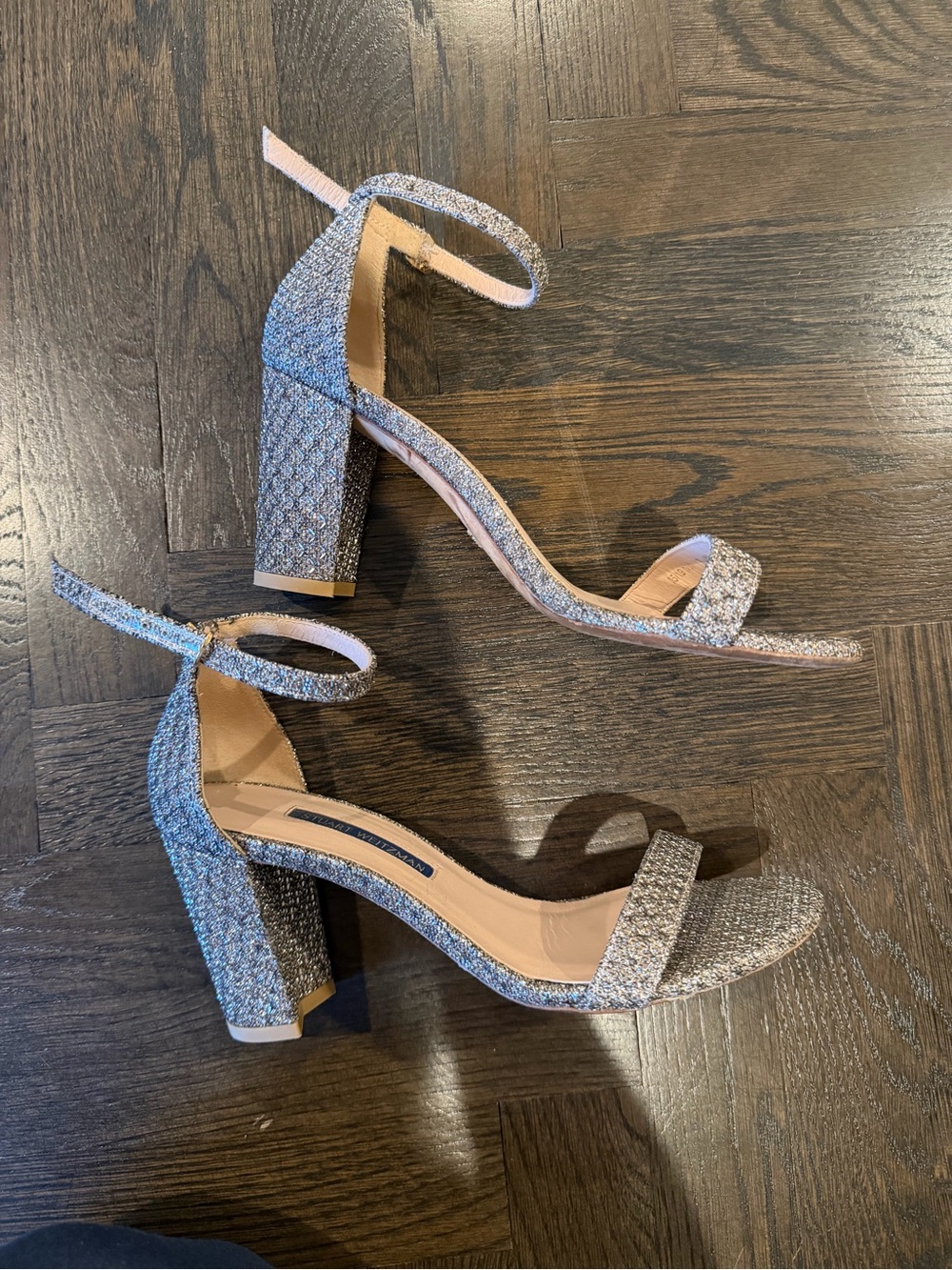 Stuart Weitzman Ankle-Strap Block Heel Sandals - Silver